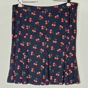 Talbots Womens Navy Cherry Print Flare Trumpet Skirt Side Zip Petite 16WP